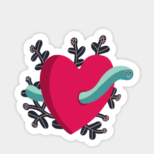 Pink Heart Love worm Sticker